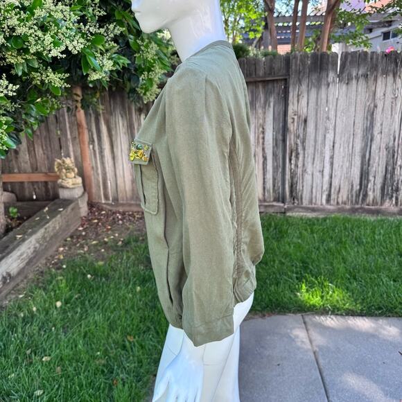 H&M Conscious Collection Beaded Jacket Olive Green Women's Size 6 - Picture 6 of 9